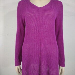 Eileen Fisher fuchsia pink 100% Linen V-Neck tunic sweater ladies Small